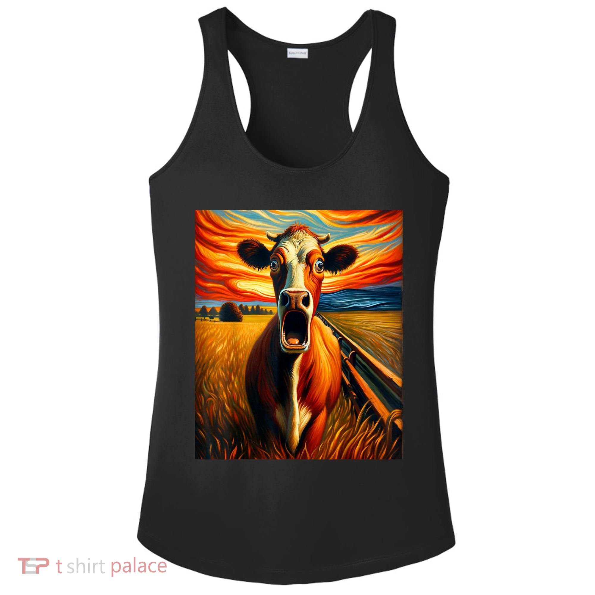Expressionist Scream For Cow Lovers | Artistic Cow Ladies PosiCharge Competitor Racerback Tank