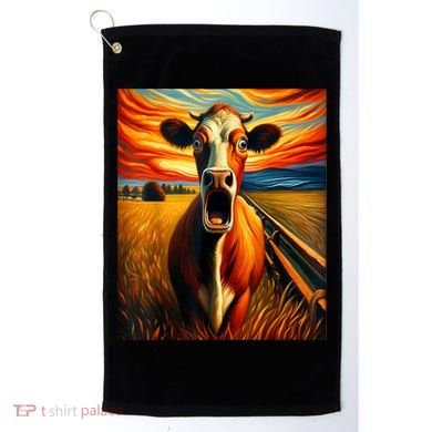 Expressionist Scream For Cow Lovers | Artistic Cow Golf Towel