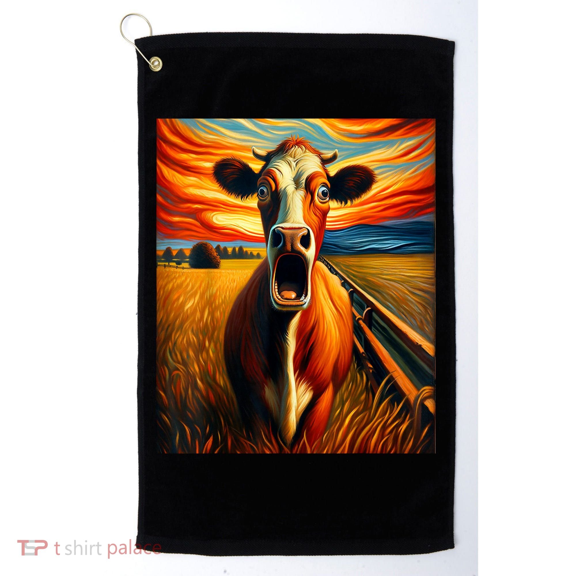 Expressionist Scream For Cow Lovers | Artistic Cow Golf Towel