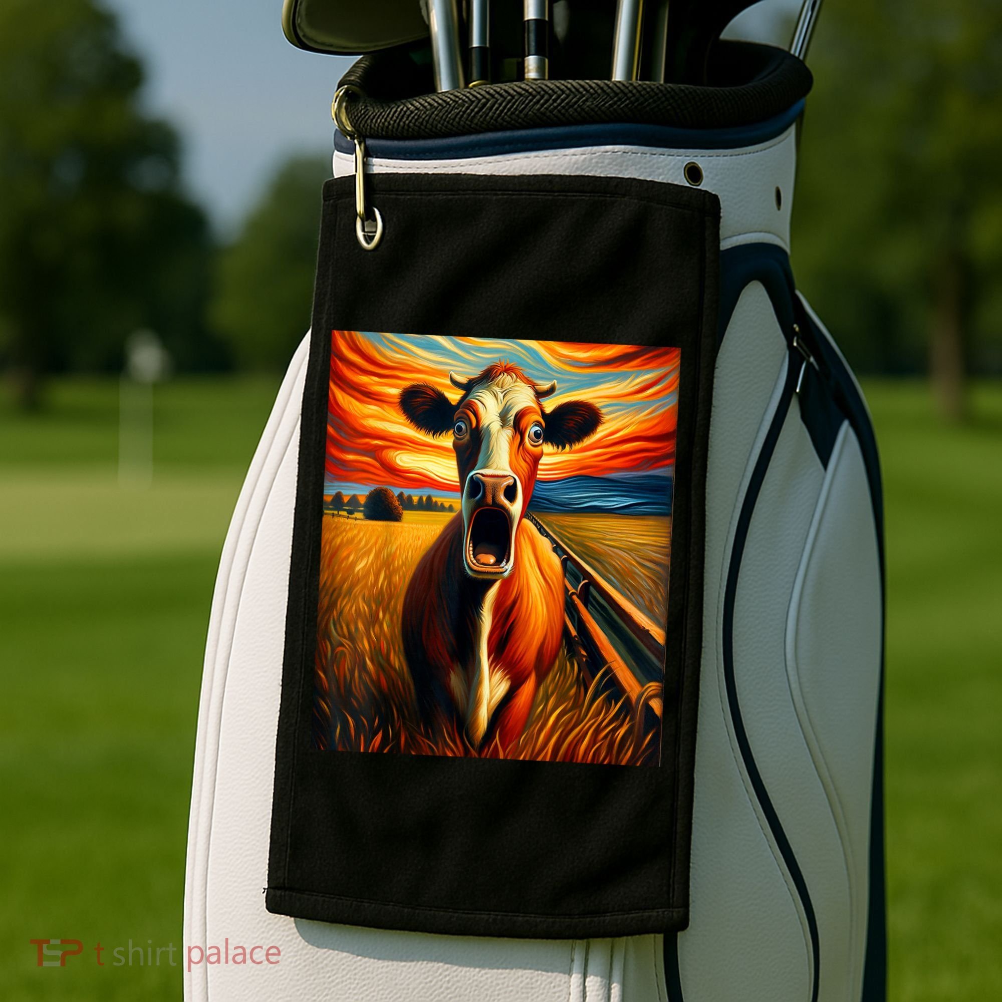 Expressionist Scream For Cow Lovers | Artistic Cow Golf Towel