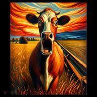 Expressionist Scream For Cow Lovers | Artistic Cow Cropped Pullover Crew thumb 4