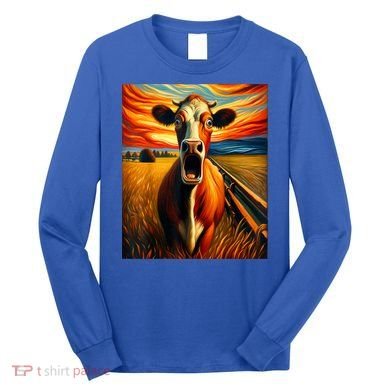 Expressionist Scream For Cow Lovers | Artistic Cow Long Sleeve Shirt