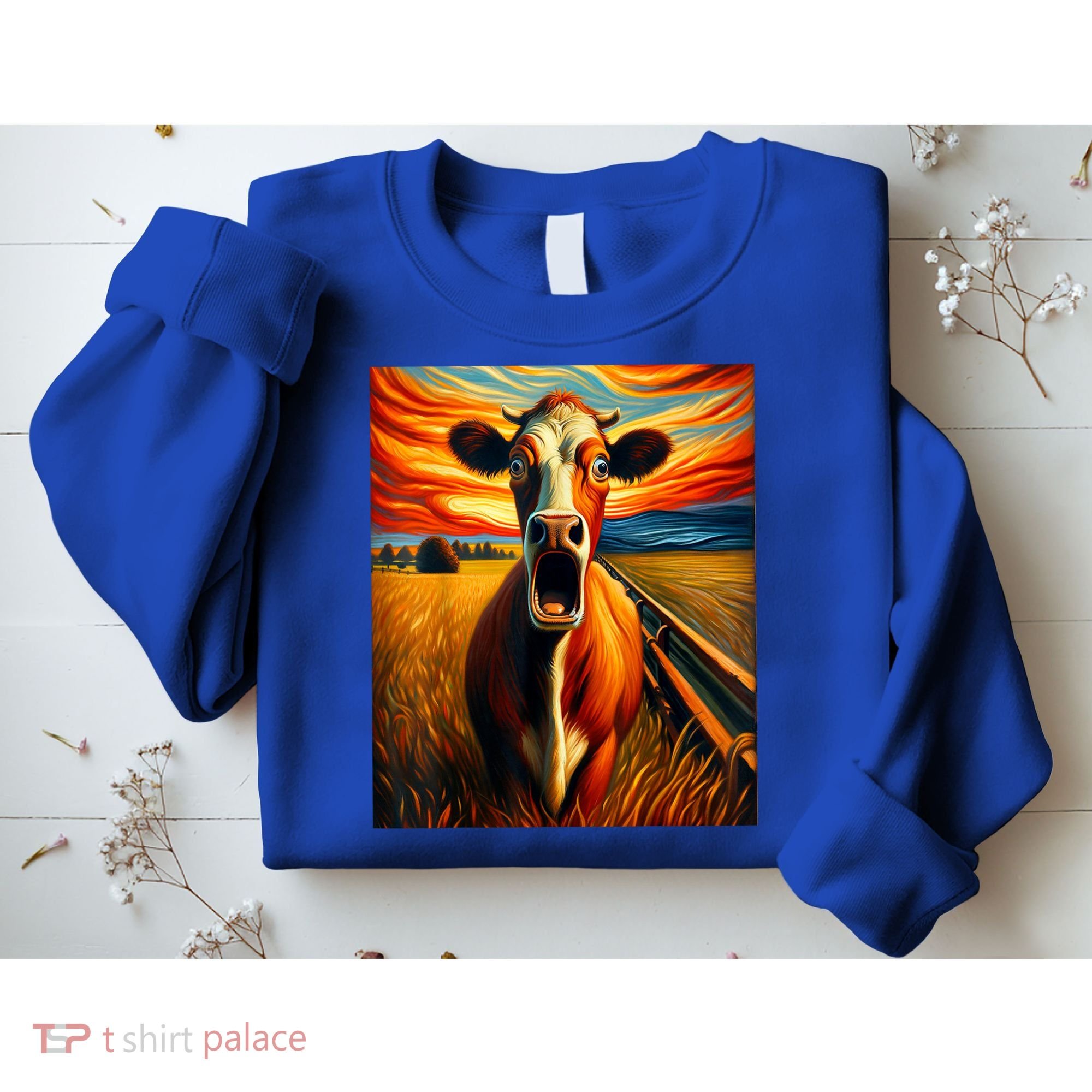 Expressionist Scream For Cow Lovers | Artistic Cow Sweatshirt