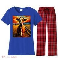 Expressionist Scream For Cow Lovers | Artistic Cow Women's Flannel Pajama Set thumb 0