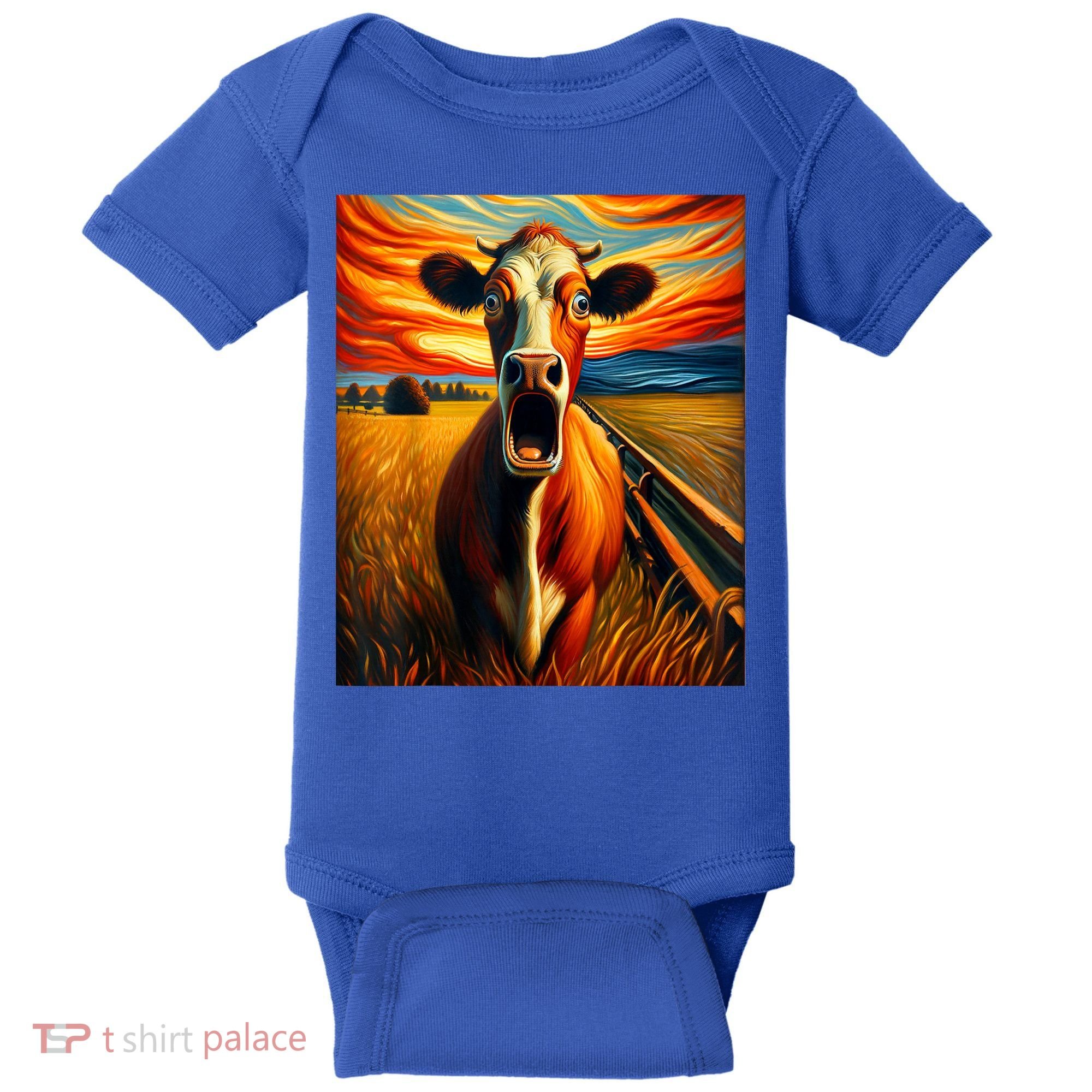 Expressionist Scream For Cow Lovers | Artistic Cow Baby Bodysuit