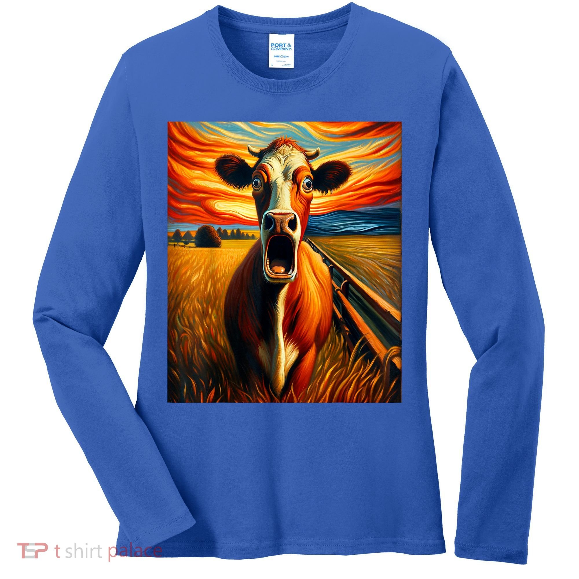 Expressionist Scream For Cow Lovers | Artistic Cow Women's Long Sleeve Shirt