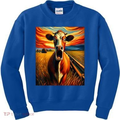 Expressionist Scream For Cow Lovers | Artistic Cow Kids Sweatshirt