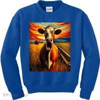 Expressionist Scream For Cow Lovers | Artistic Cow Kids Sweatshirt thumb 0