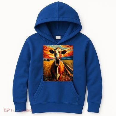 Expressionist Scream For Cow Lovers | Artistic Cow Kids Hoodie