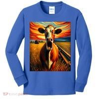 Expressionist Scream For Cow Lovers | Artistic Cow Kids Long Sleeve Shirt thumb 0