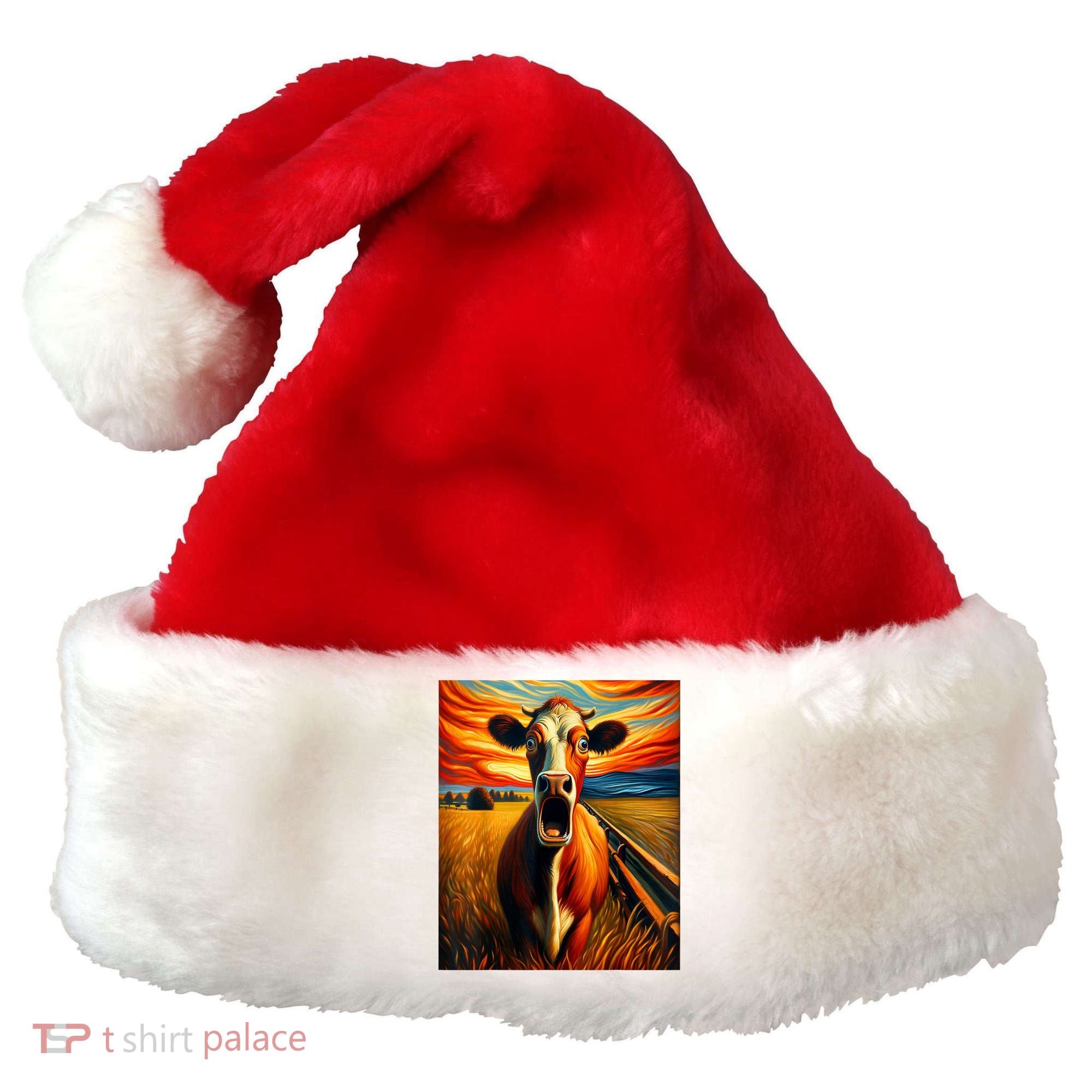 Expressionist Scream For Cow Lovers | Artistic Cow Santa Hat