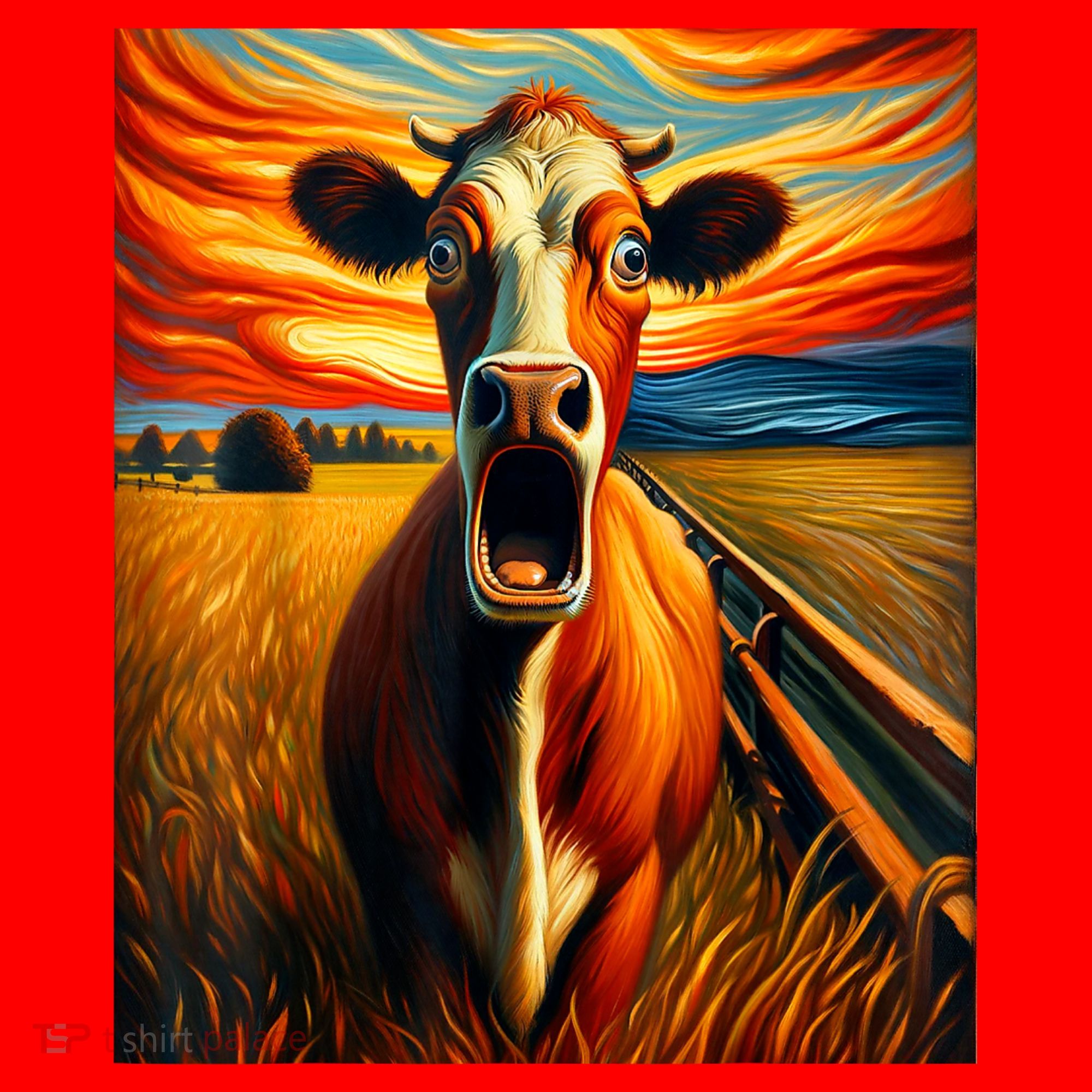 Expressionist Scream For Cow Lovers | Artistic Cow Santa Hat