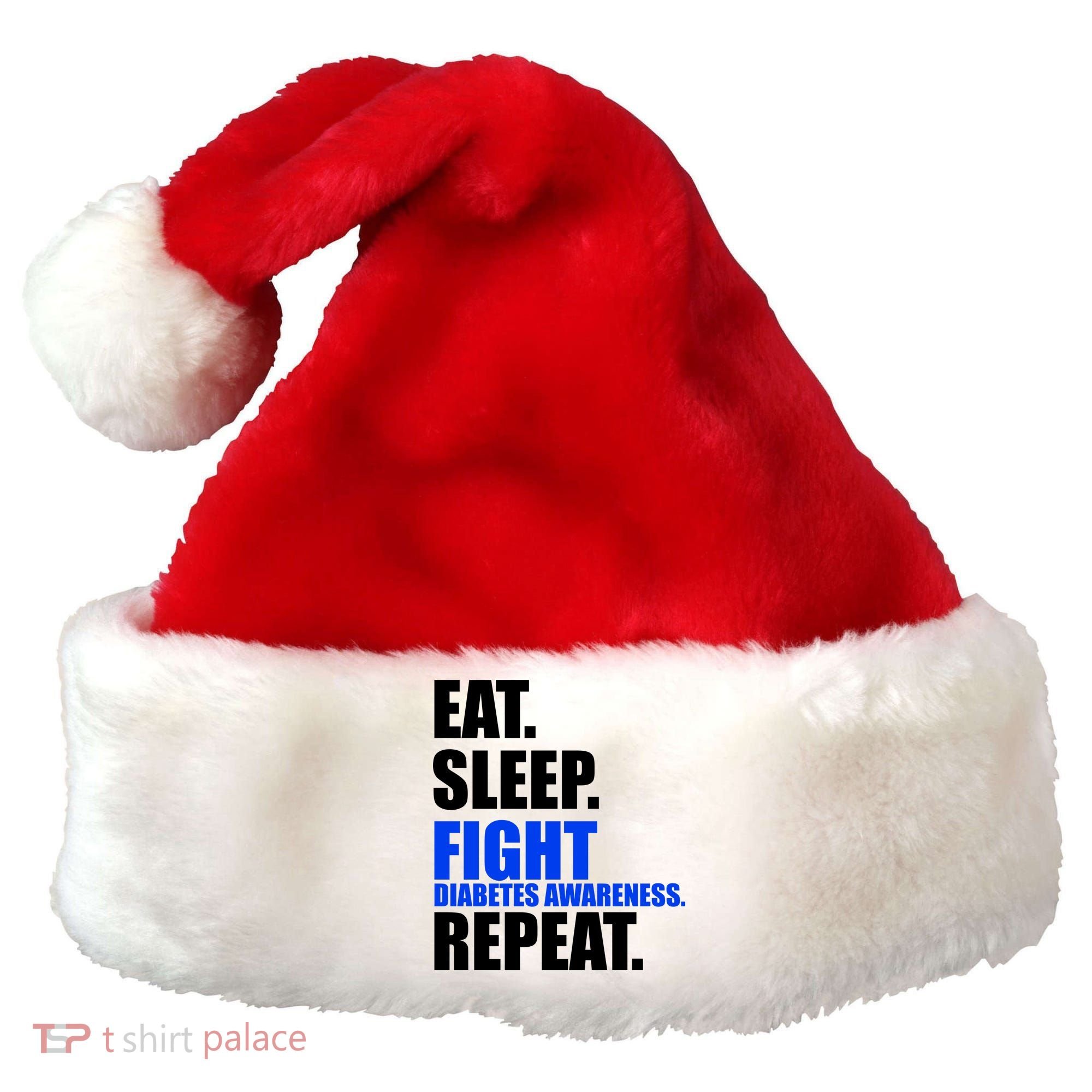 Eat Sleep Fight Diabetes Awareness Repeat Santa Hat