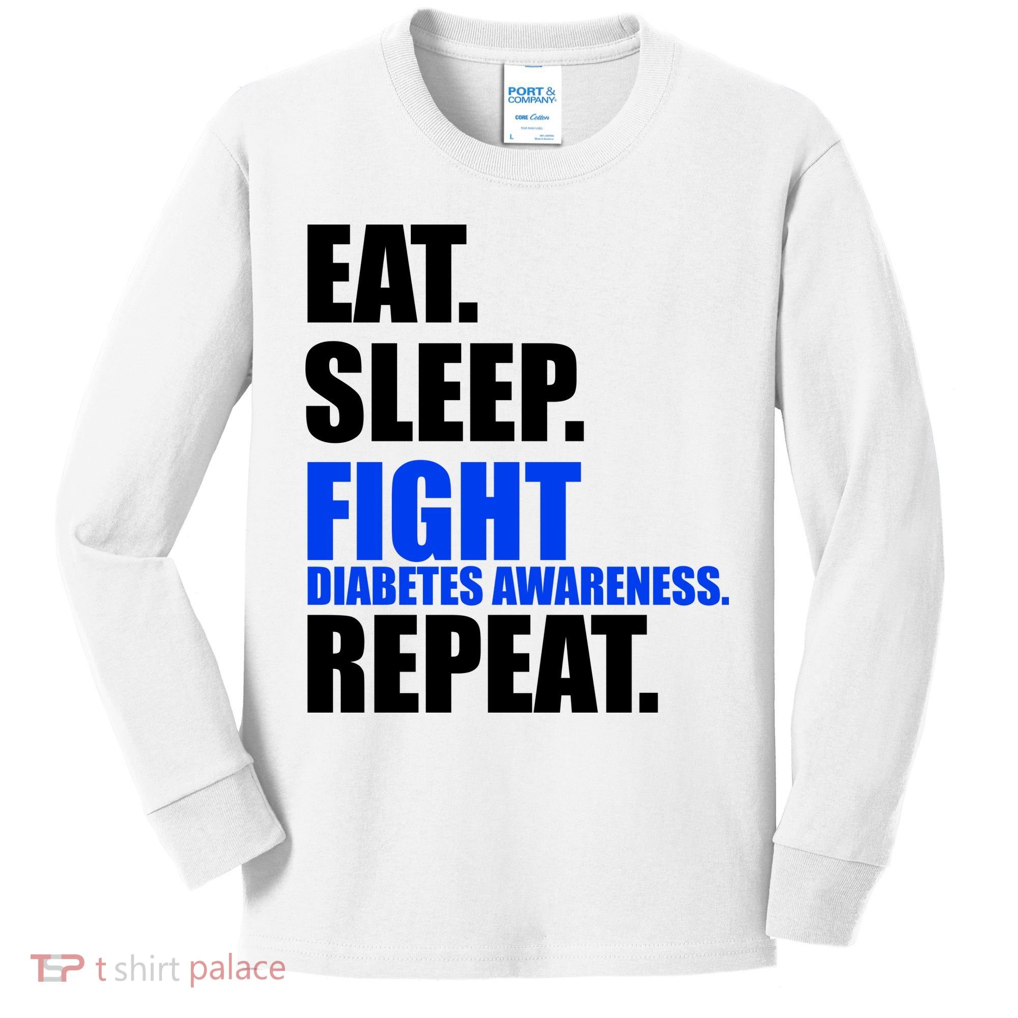Eat Sleep Fight Diabetes Awareness Repeat Kids Long Sleeve Shirt