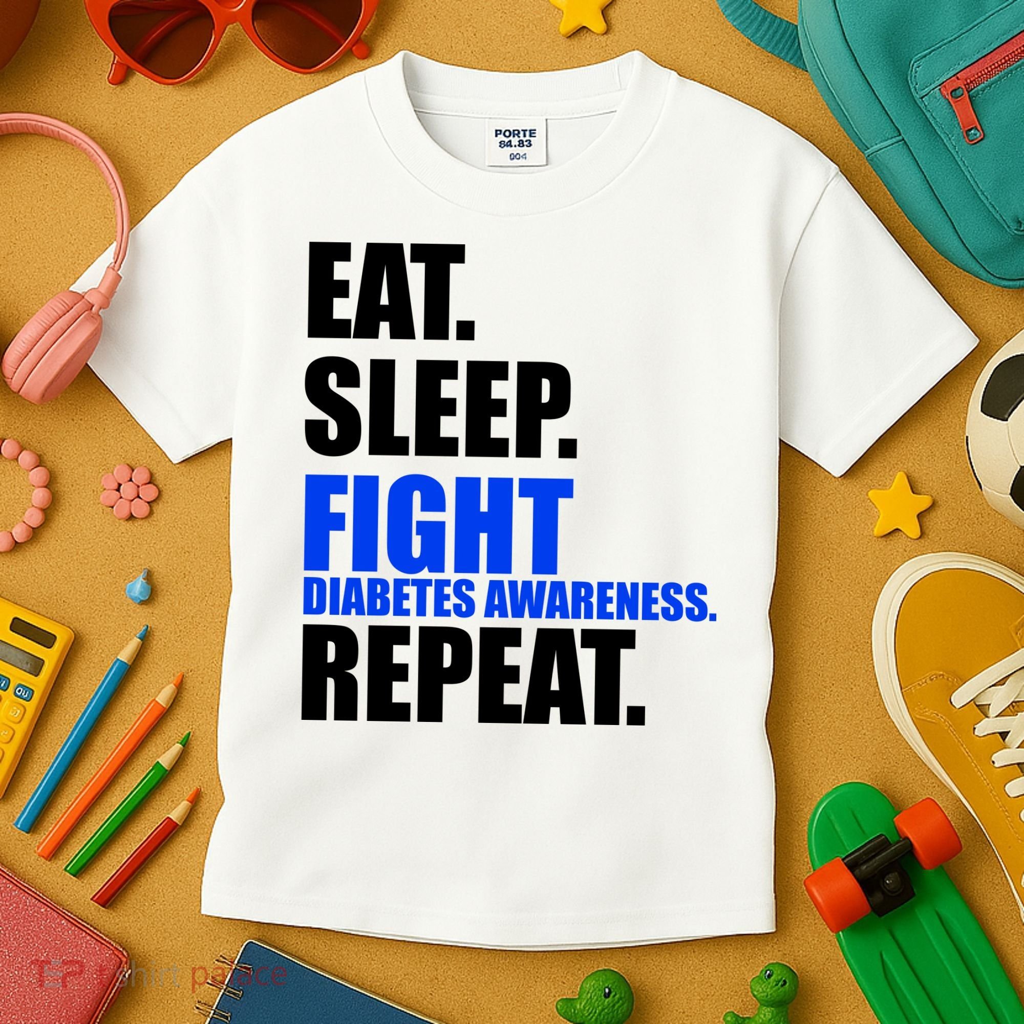 Eat Sleep Fight Diabetes Awareness Repeat Kids T-Shirt