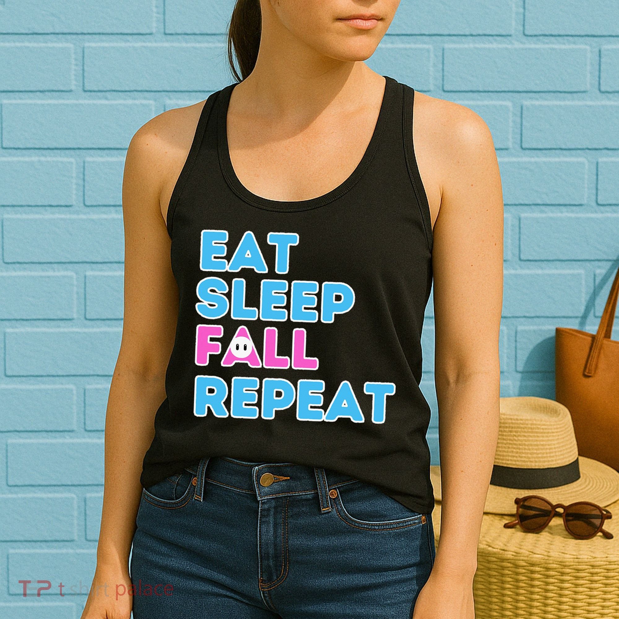 Eat Sleep Fall Repeat Video Game Guys Video Gamer Women's Tank Top