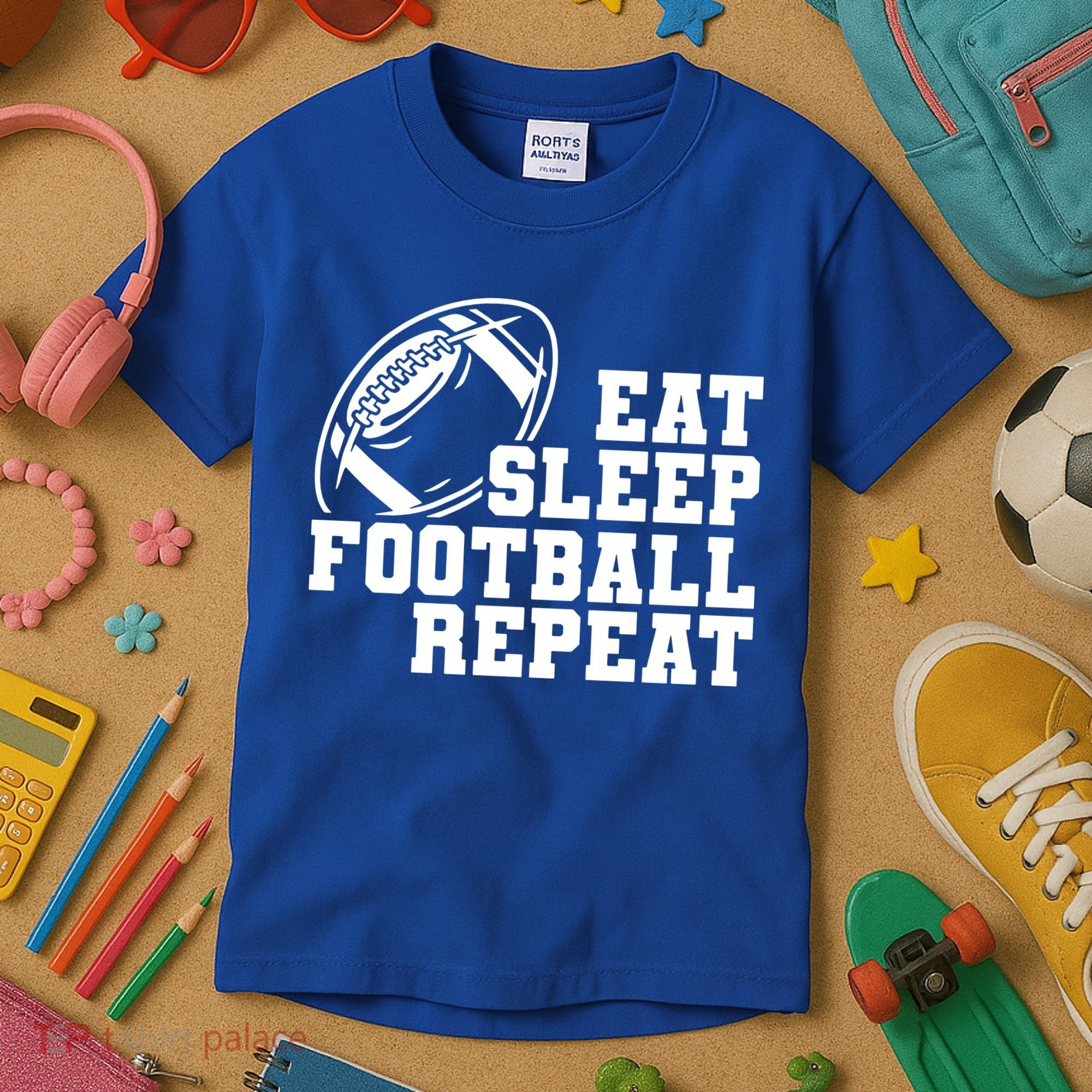 Eat Sleep Football Repeat Kids T-Shirt