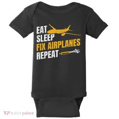 Eat Sleep Fix Airplanes Repeat Aircraft Mechanic Baby Bodysuit