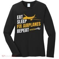 Eat Sleep Fix Airplanes Repeat Aircraft Mechanic Women's Long Sleeve Shirt thumb 0