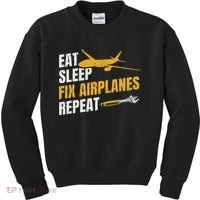 Eat Sleep Fix Airplanes Repeat Aircraft Mechanic Kids Sweatshirt thumb 0