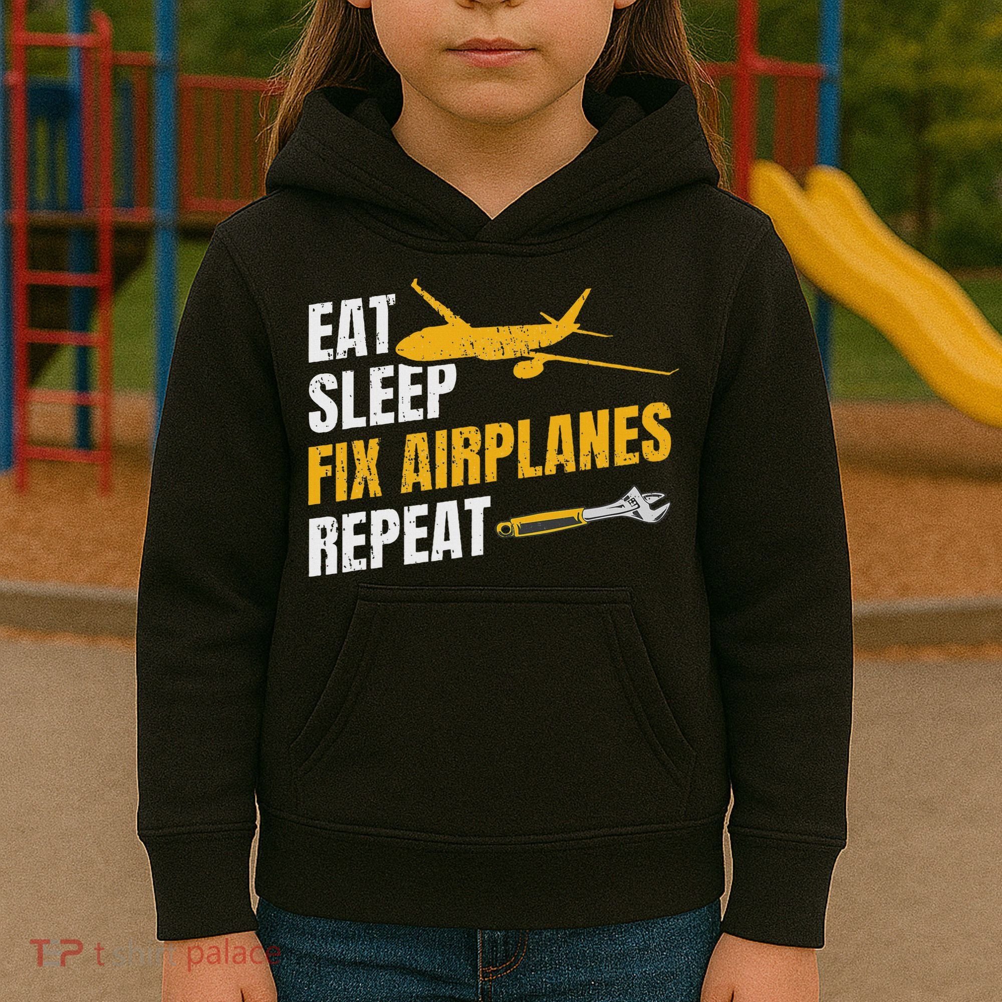 Eat Sleep Fix Airplanes Repeat Aircraft Mechanic Kids Hoodie