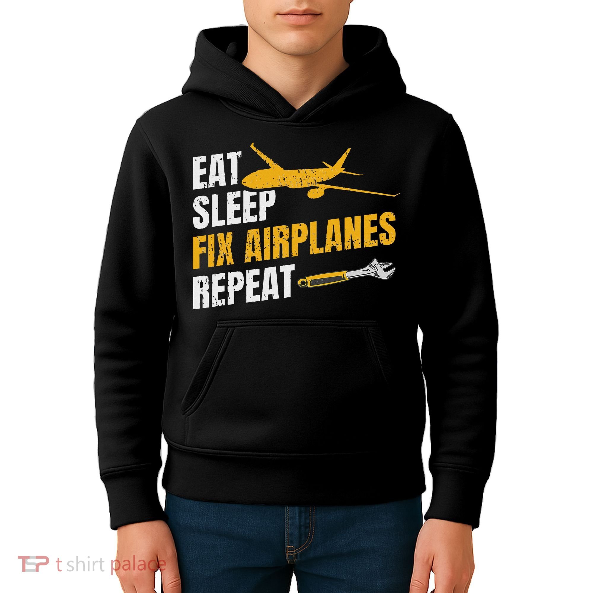 Eat Sleep Fix Airplanes Repeat Aircraft Mechanic Kids Hoodie