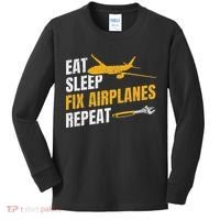 Eat Sleep Fix Airplanes Repeat Aircraft Mechanic Kids Long Sleeve Shirt thumb 0