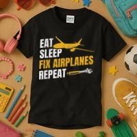 Eat Sleep Fix Airplanes Repeat Aircraft Mechanic Kids T-Shirt thumb 3