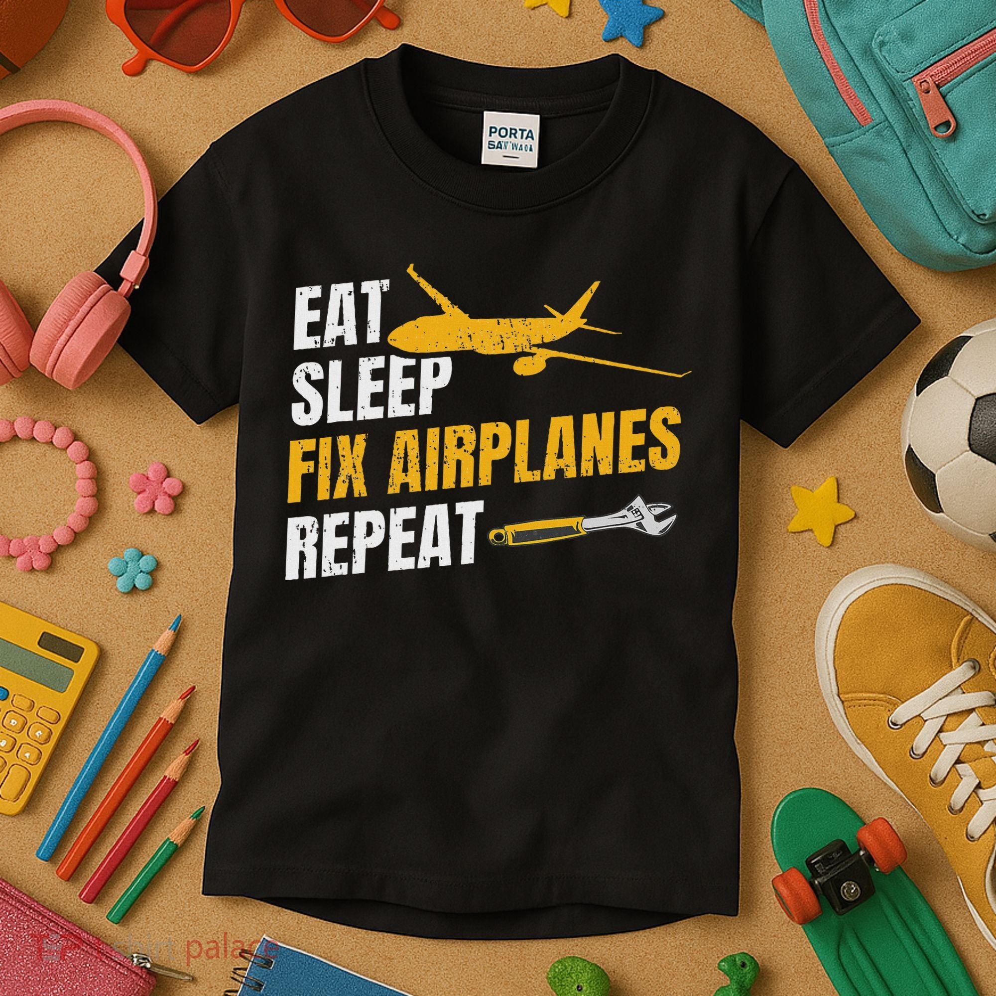 Eat Sleep Fix Airplanes Repeat Aircraft Mechanic Kids T-Shirt