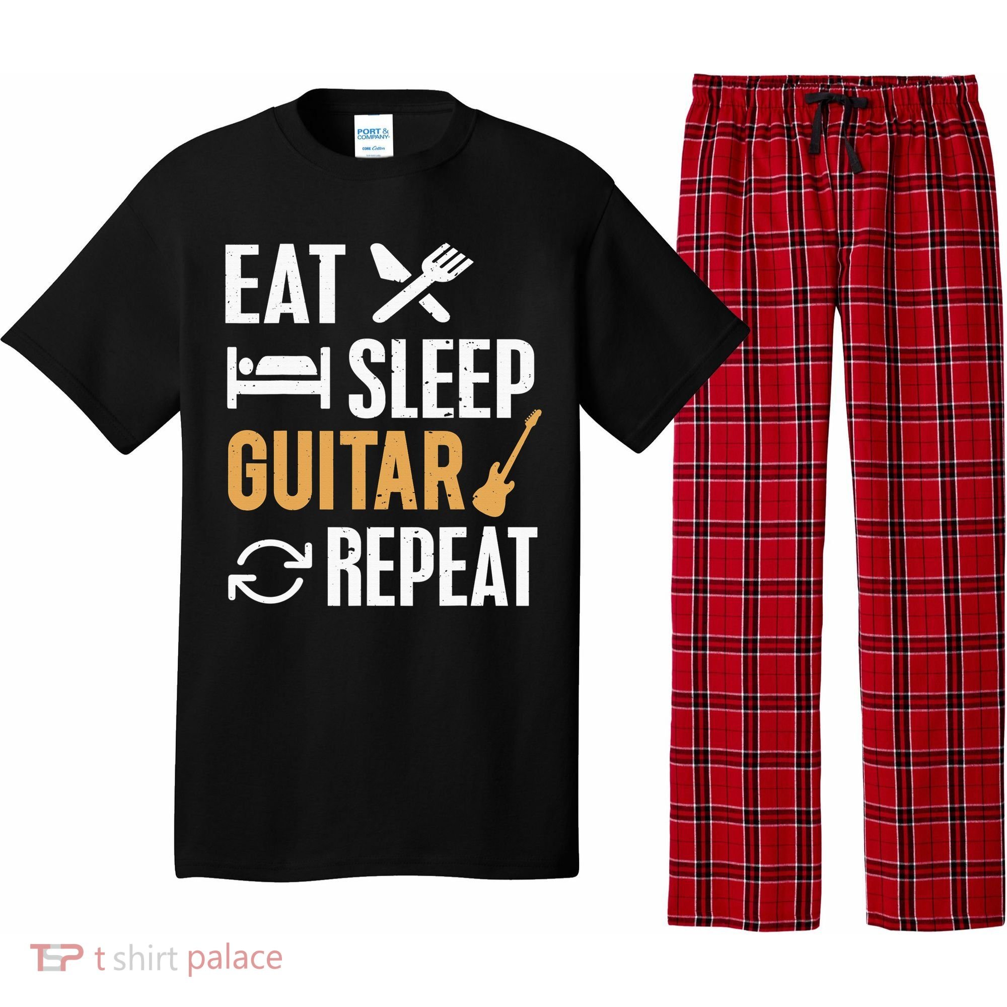 Eat Sleep Guitar Repeat Tshirt For Guitar Lovers Pajama Set