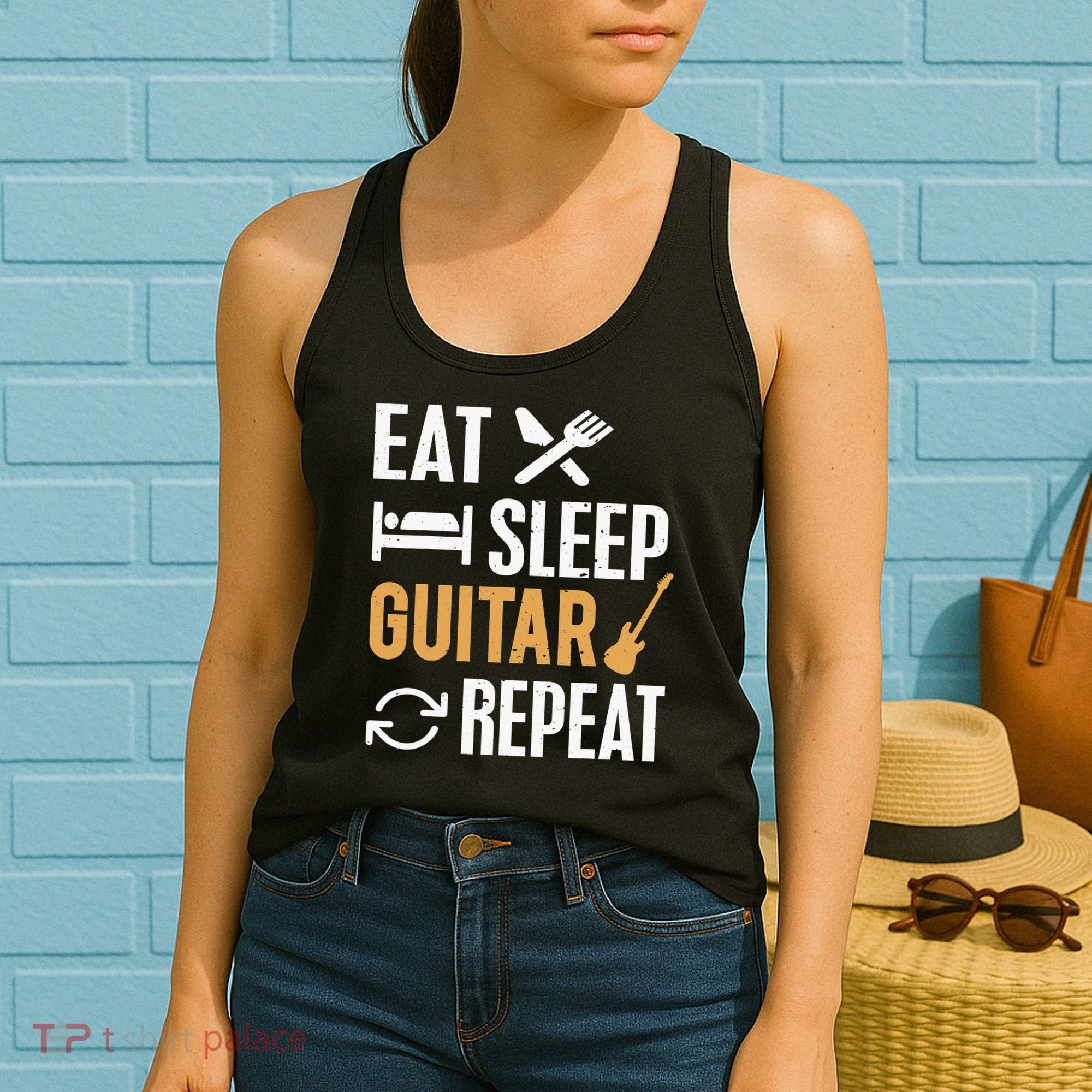 Eat Sleep Guitar Repeat Tshirt For Guitar Lovers Women's Tank Top