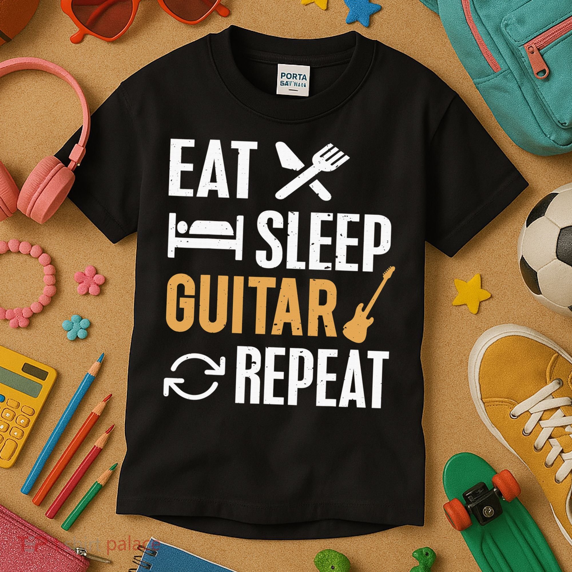 Eat Sleep Guitar Repeat Tshirt For Guitar Lovers Kids T-Shirt