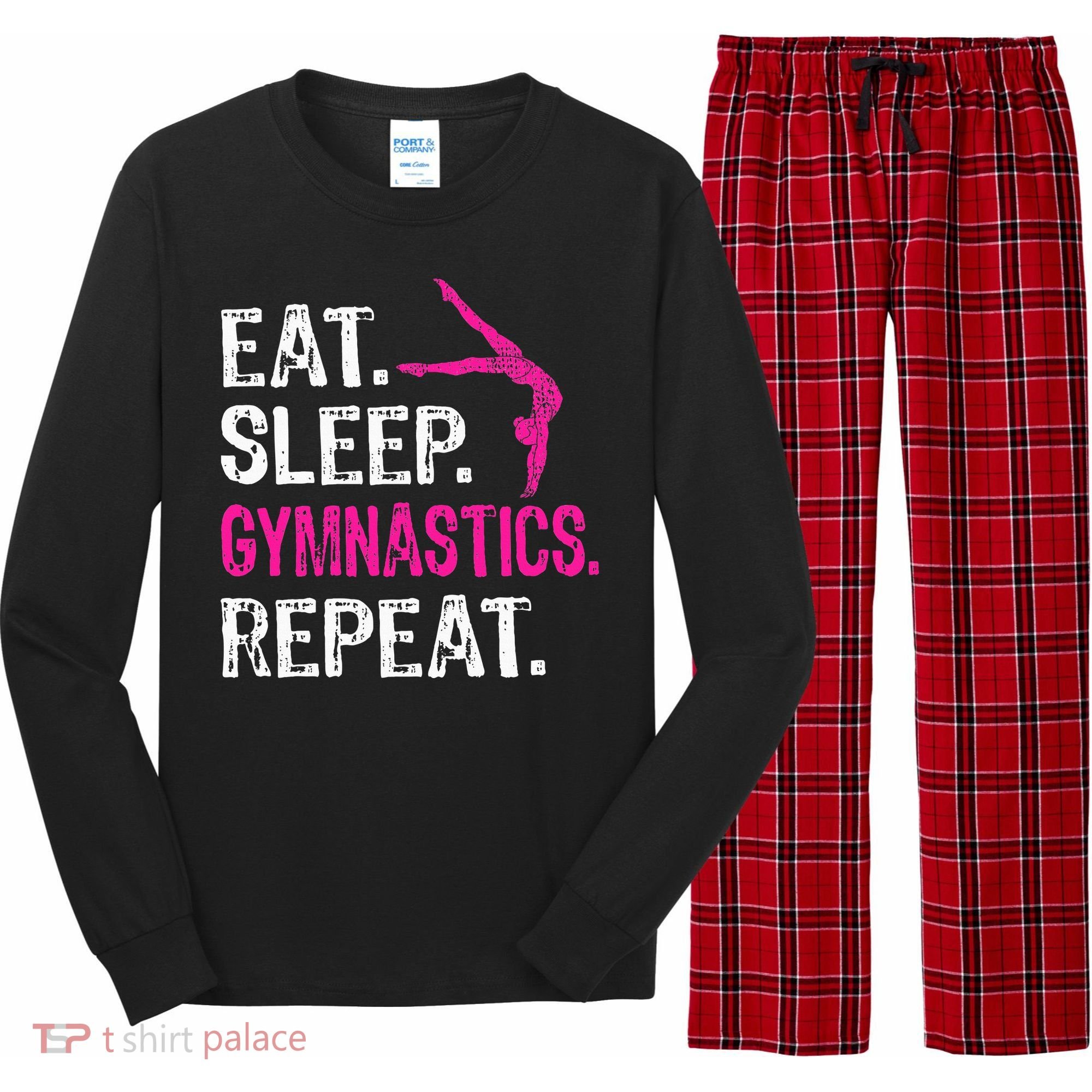 Eat Sleep Gymnastics Repeat Gymnastics Player Long Sleeve Pajama Set