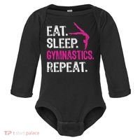 Eat Sleep Gymnastics Repeat Gymnastics Player Baby Long Sleeve Bodysuit thumb 0