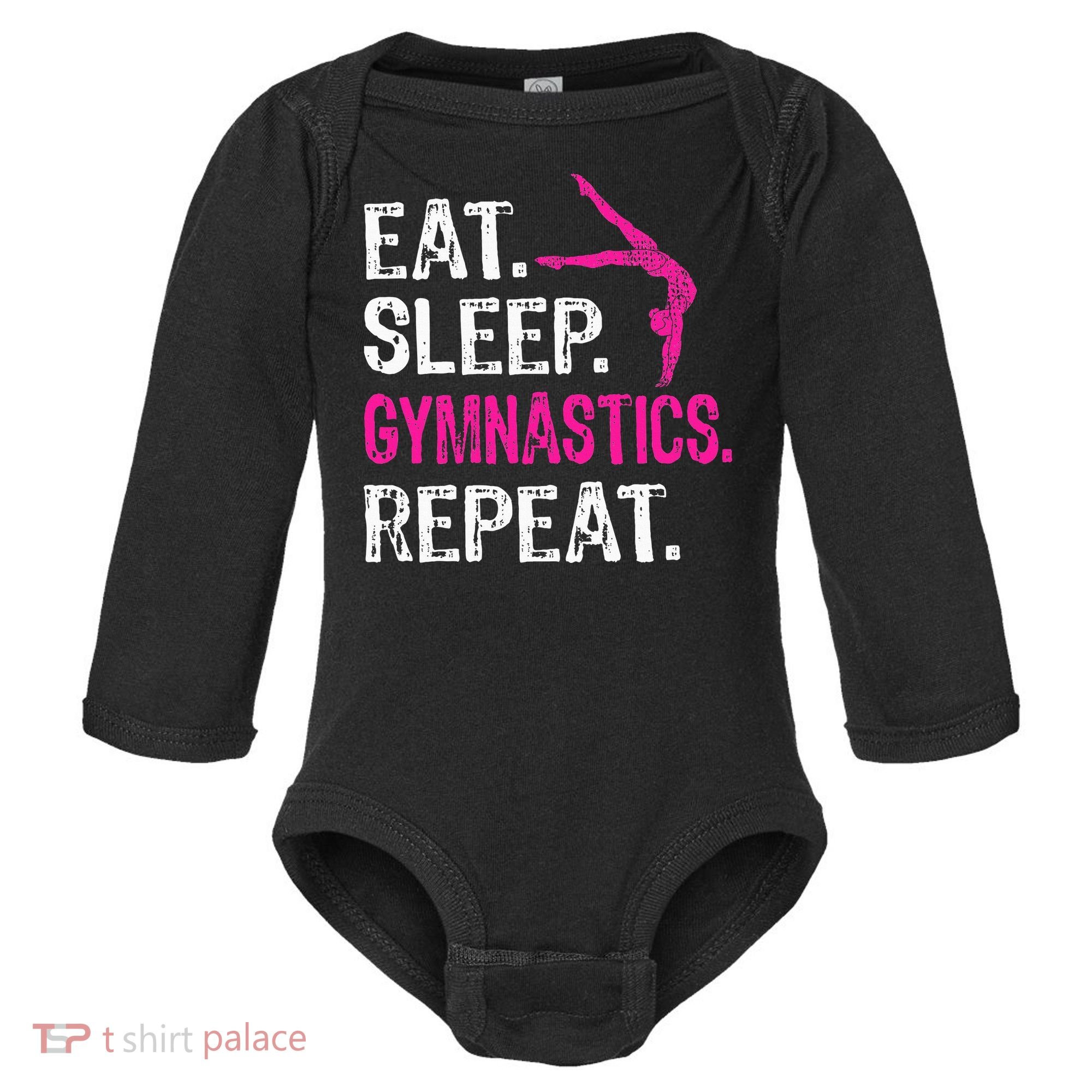 Eat Sleep Gymnastics Repeat Gymnastics Player Baby Long Sleeve Bodysuit