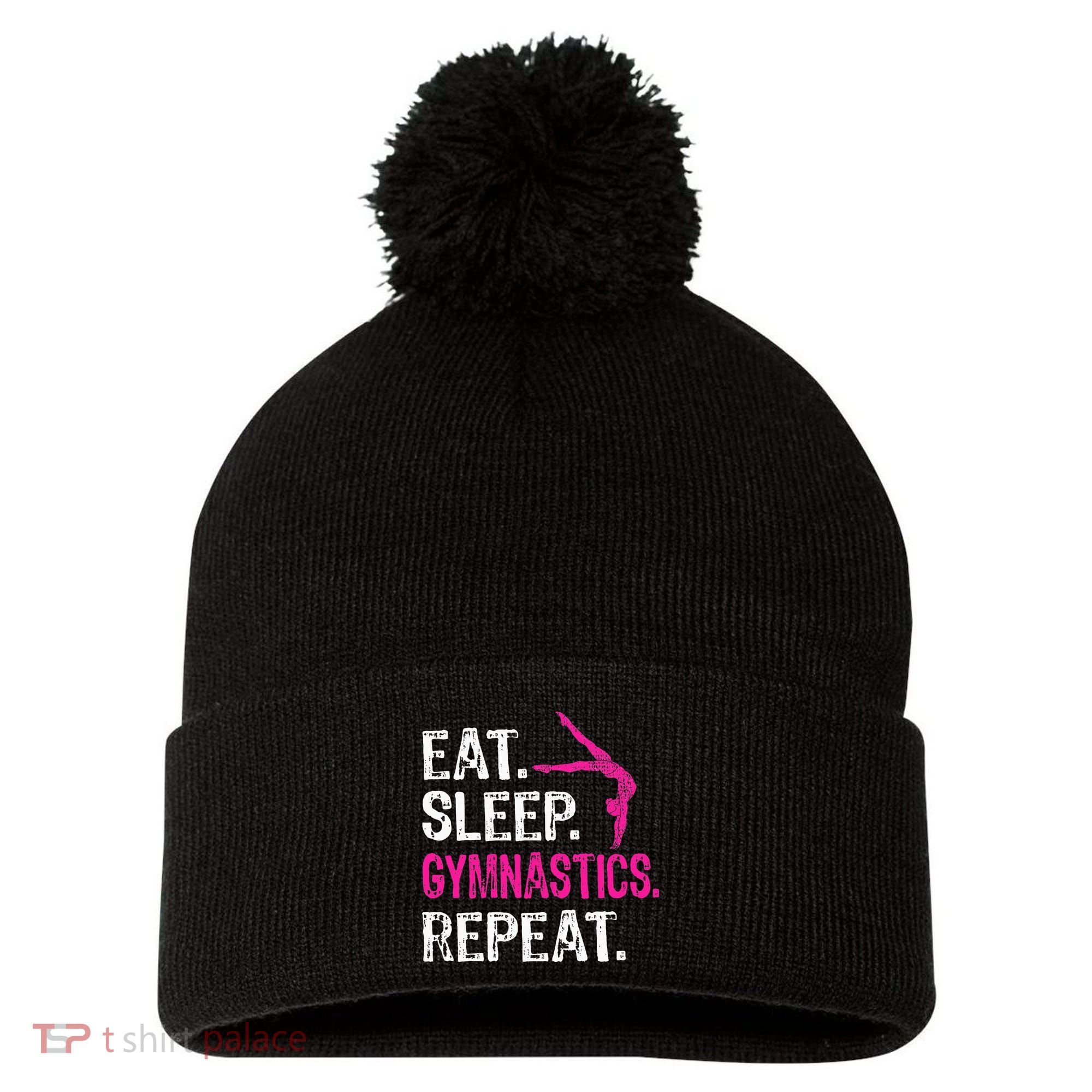 Eat Sleep Gymnastics Repeat Gymnastics Player Pom Pom 12in Knit Beanie