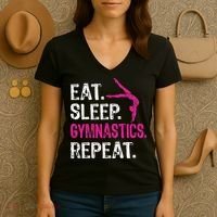 Eat Sleep Gymnastics Repeat Gymnastics Player Women's V-Neck T-Shirt thumb 3