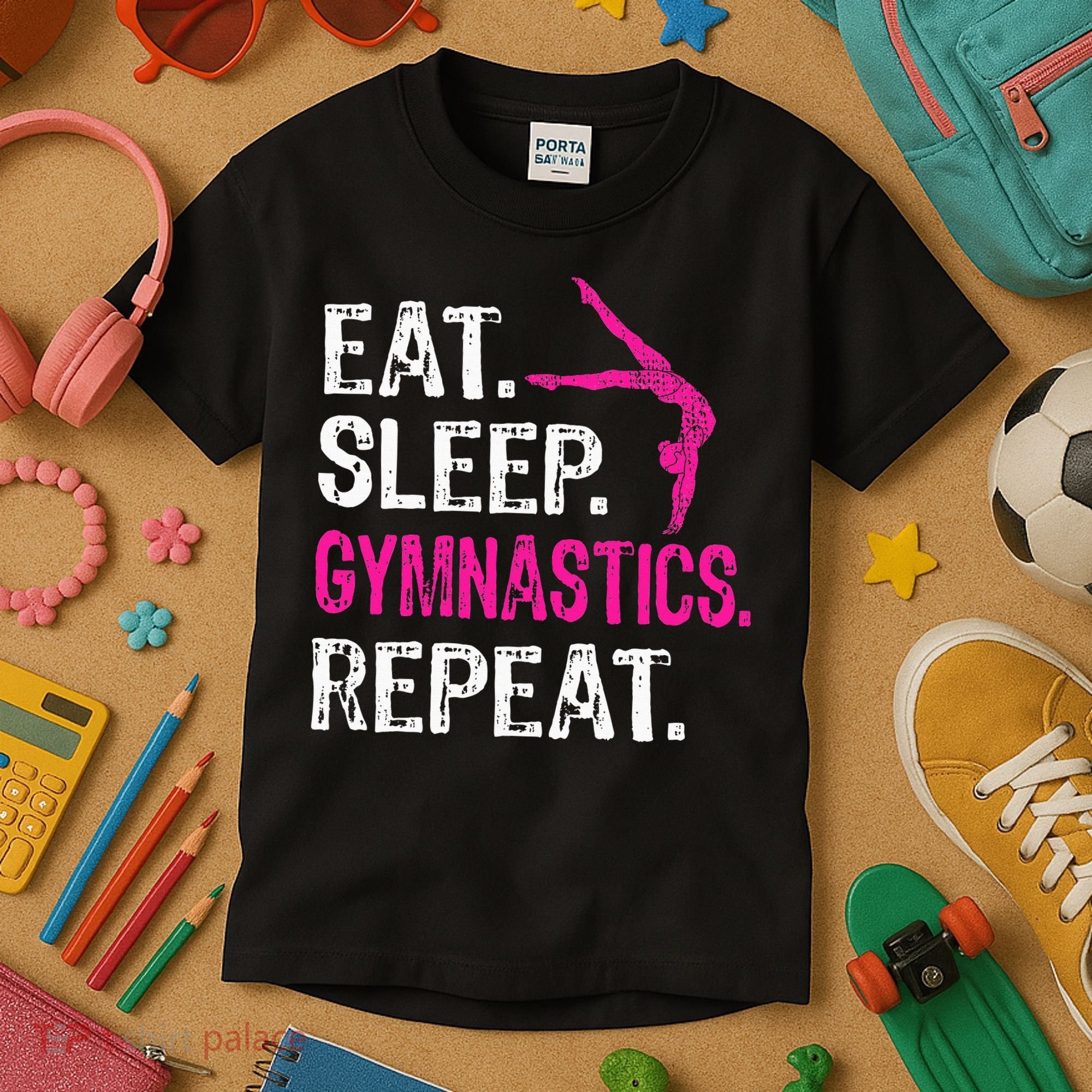 Eat Sleep Gymnastics Repeat Gymnastics Player Kids T-Shirt