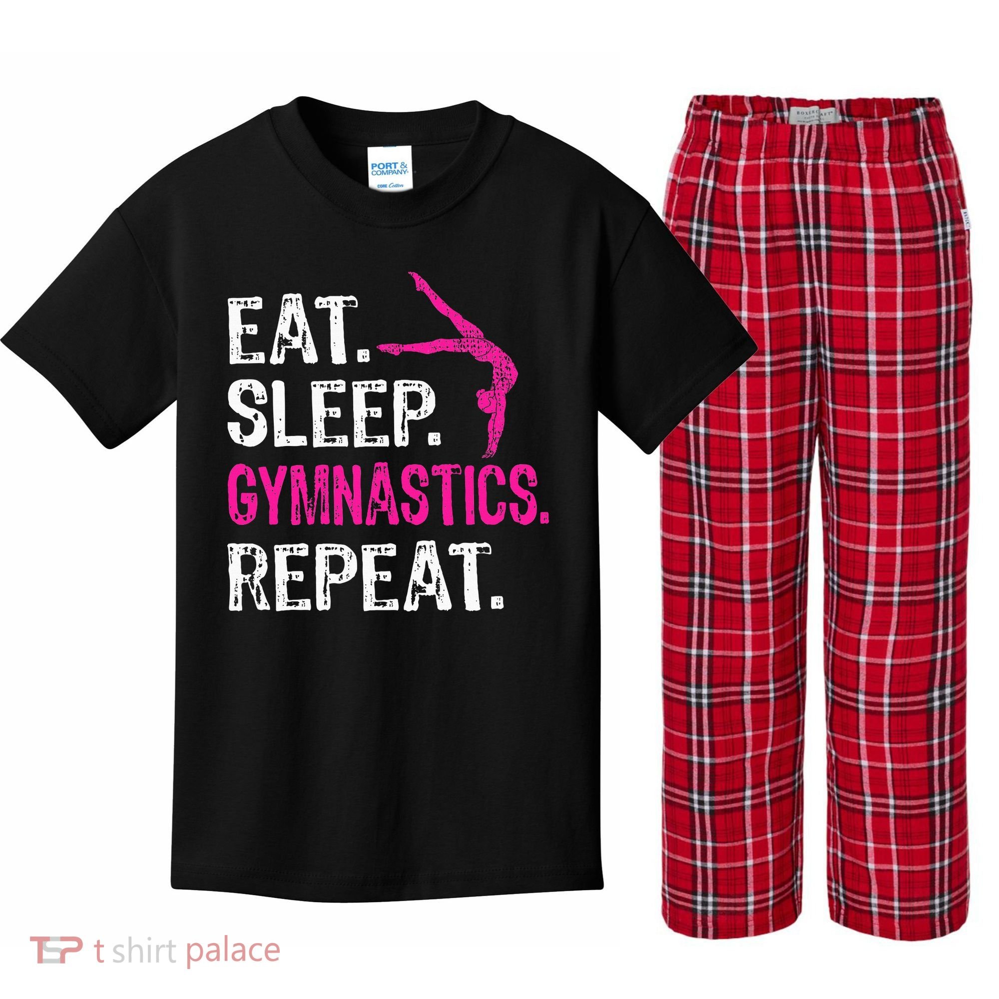 Eat Sleep Gymnastics Repeat Gymnastics Player Kids Plaid Pajama Set