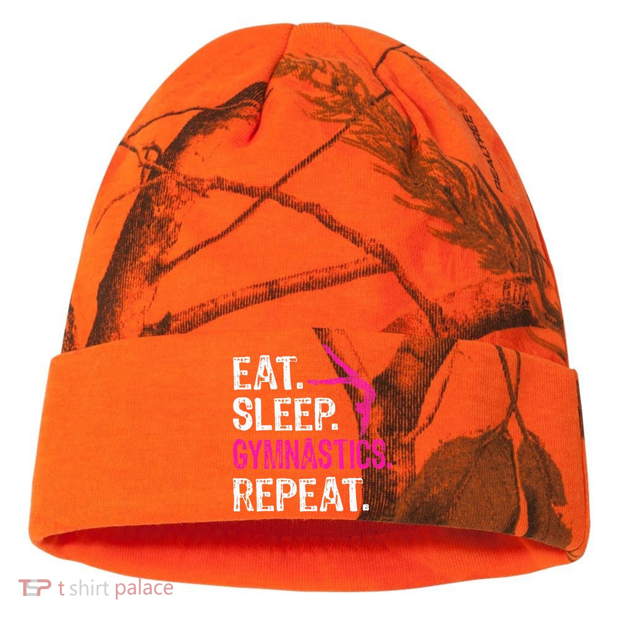 Eat Sleep Gymnastics Repeat Gymnastics Player Kati Licensed 12" Camo Cuffed Beanie