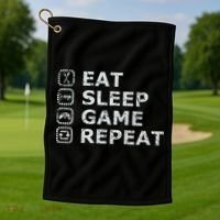Eat Sleep Game Repeat Golf Towel thumb 1