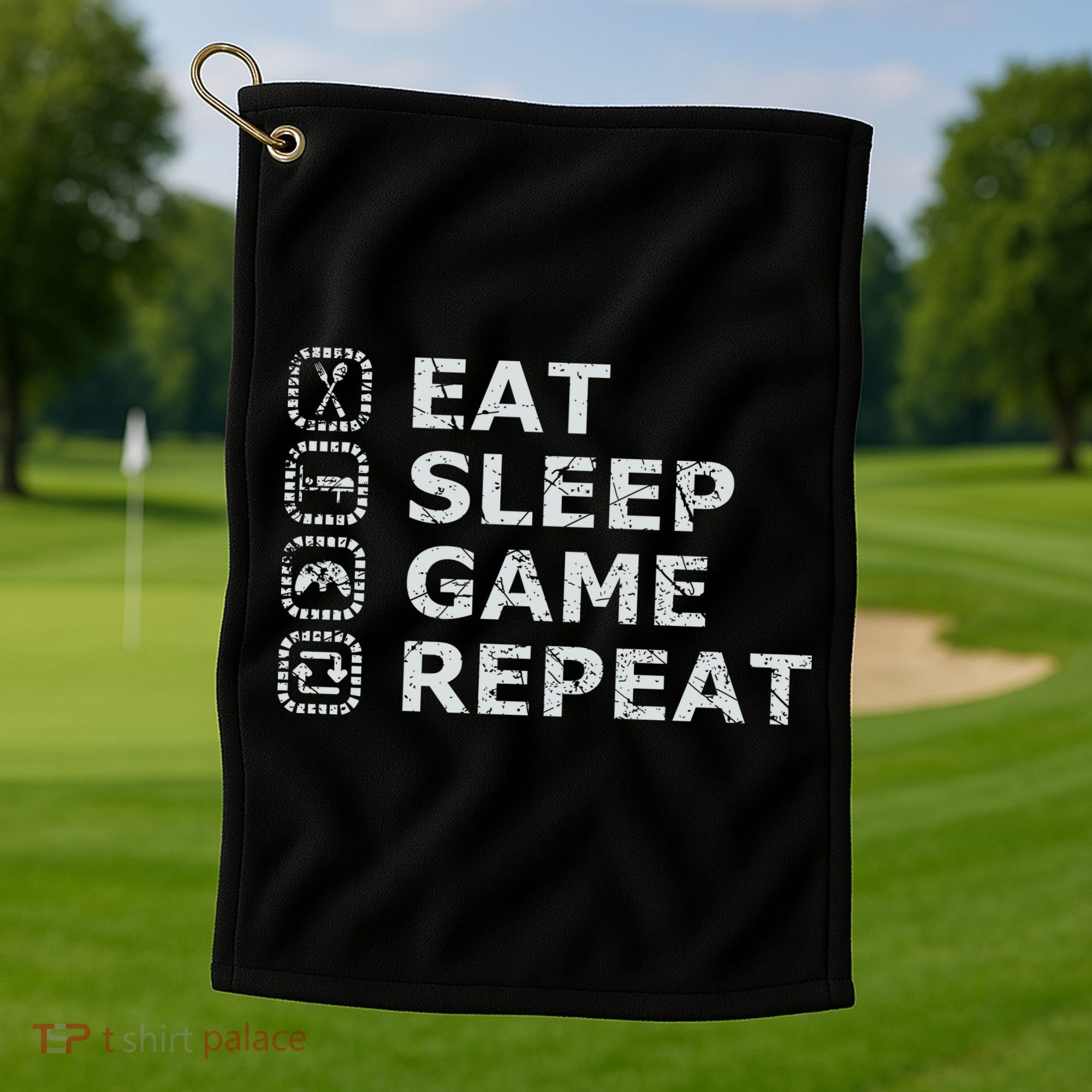 Eat Sleep Game Repeat Golf Towel
