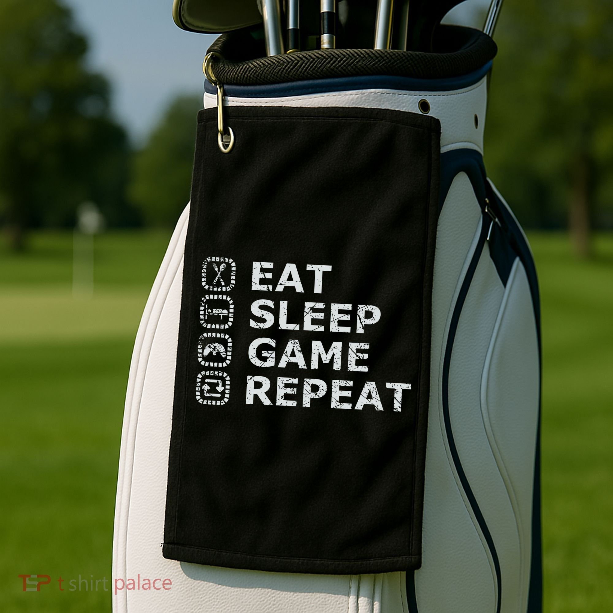 Eat Sleep Game Repeat Golf Towel