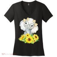 Elephant Sunflower Gifts Women's V-Neck T-Shirt thumb 0