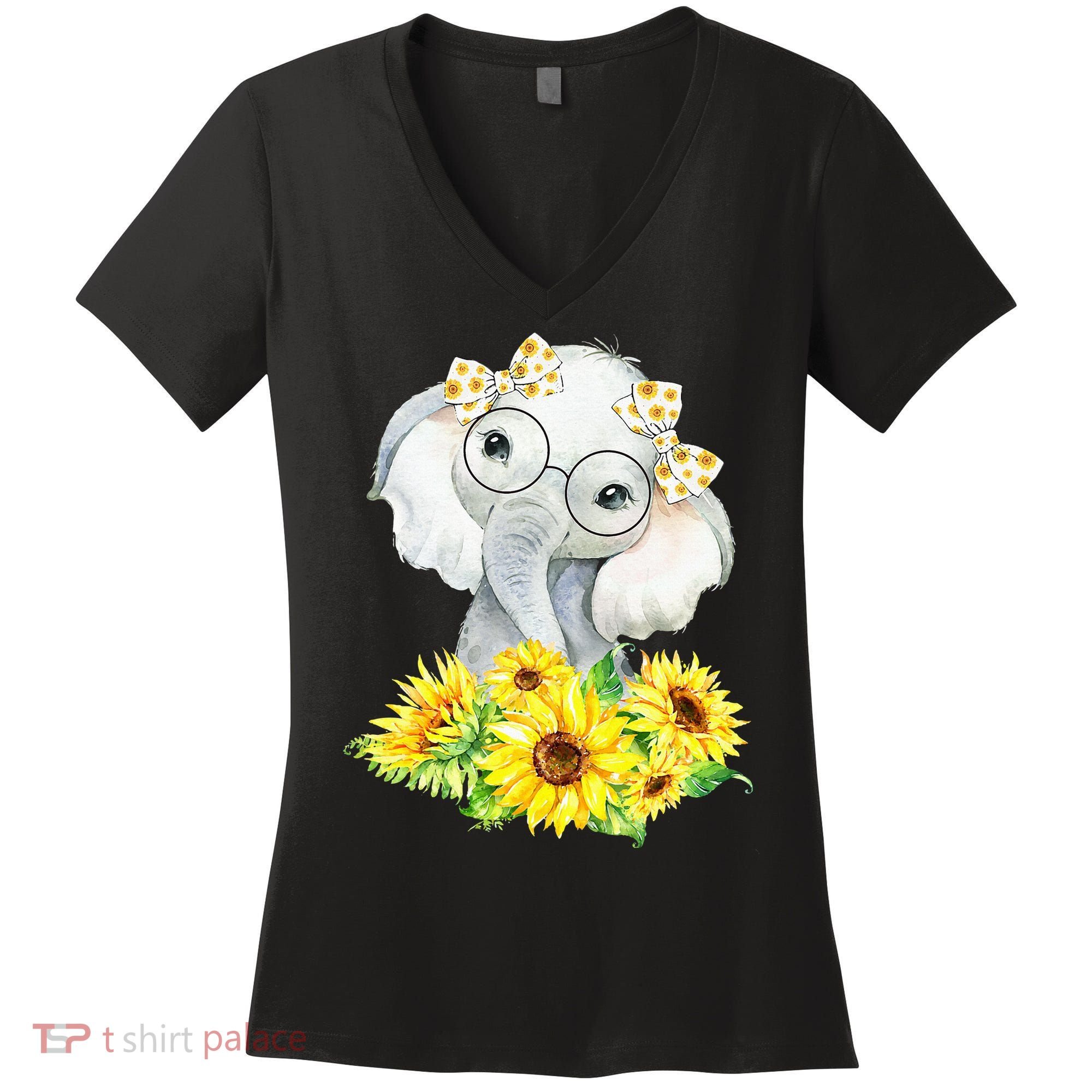 Elephant Sunflower Gifts Women's V-Neck T-Shirt