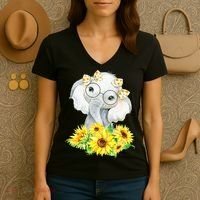 Elephant Sunflower Gifts Women's V-Neck T-Shirt thumb 3
