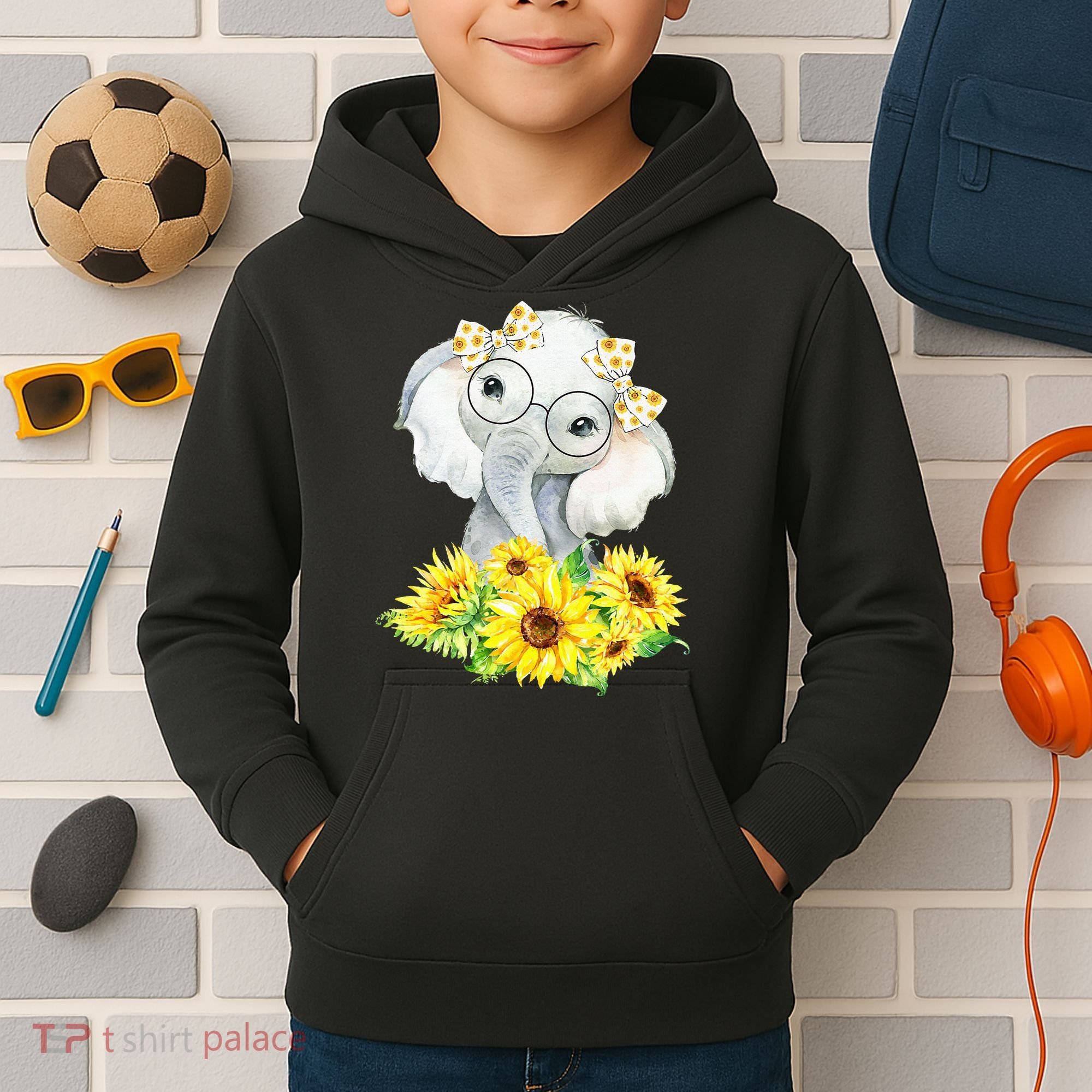 Elephant Sunflower Gifts Kids Hoodie