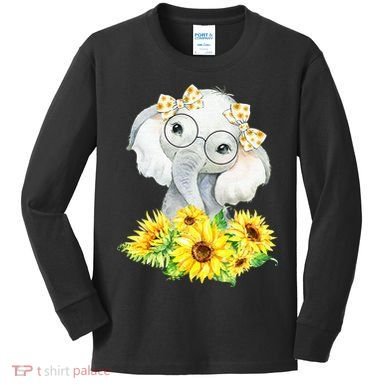 Elephant Sunflower Gifts Kids Long Sleeve Shirt