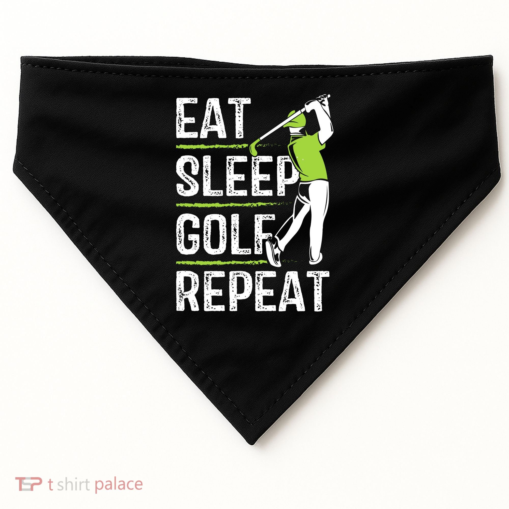 Eat Sleep Golf Repeat Funny Golfer Apparel USA-Made Doggie Bandana