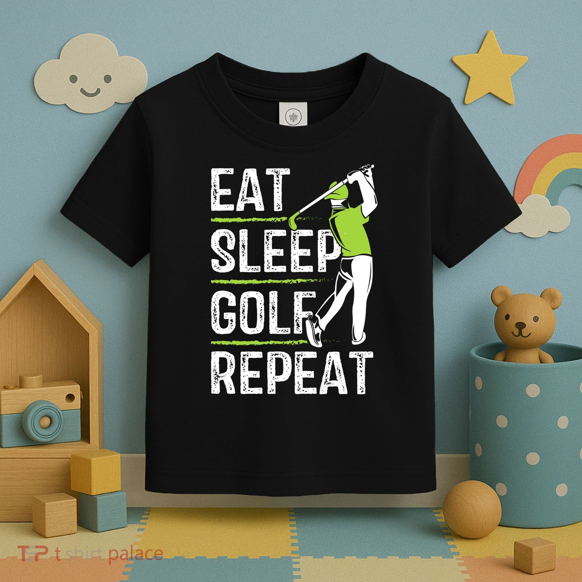 Eat Sleep Golf Repeat Funny Golfer Apparel Toddler T-Shirt